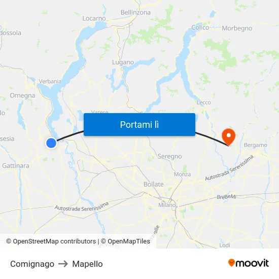 Comignago to Mapello map