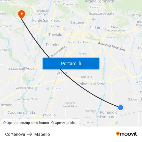 Cortenova to Mapello map