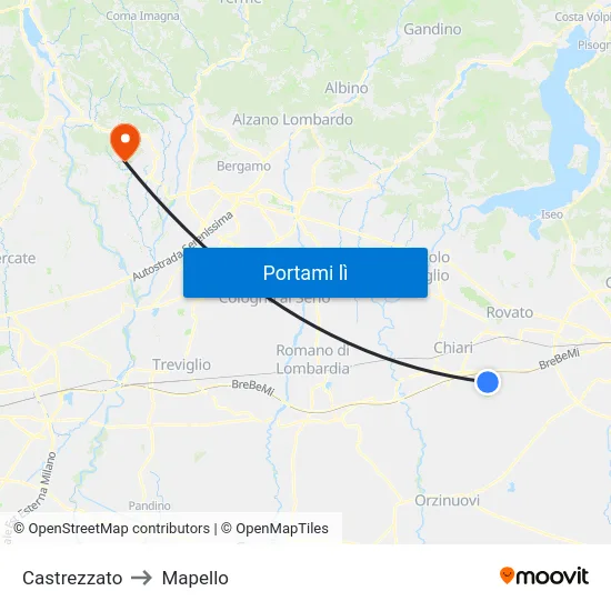 Castrezzato to Mapello map