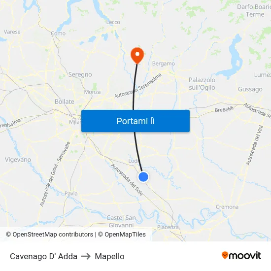 Cavenago D' Adda to Mapello map
