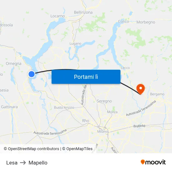 Lesa to Mapello map