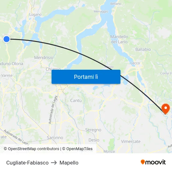 Cugliate-Fabiasco to Mapello map