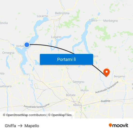 Ghiffa to Mapello map