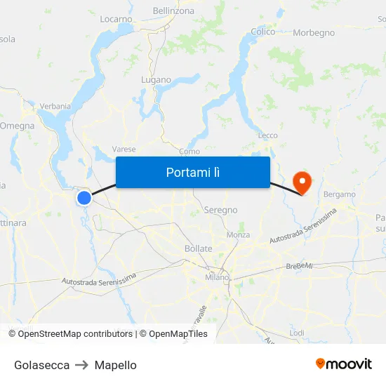 Golasecca to Mapello map