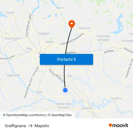 Graffignana to Mapello map