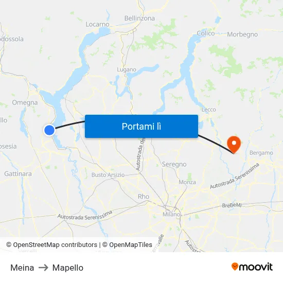 Meina to Mapello map