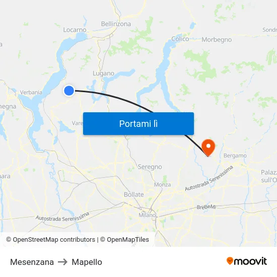 Mesenzana to Mapello map
