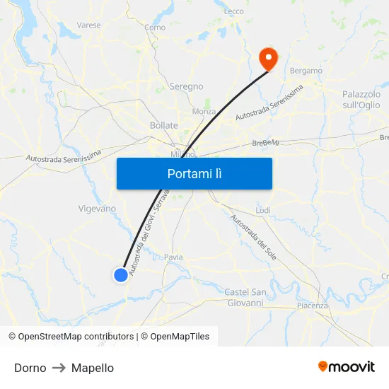 Dorno to Mapello map