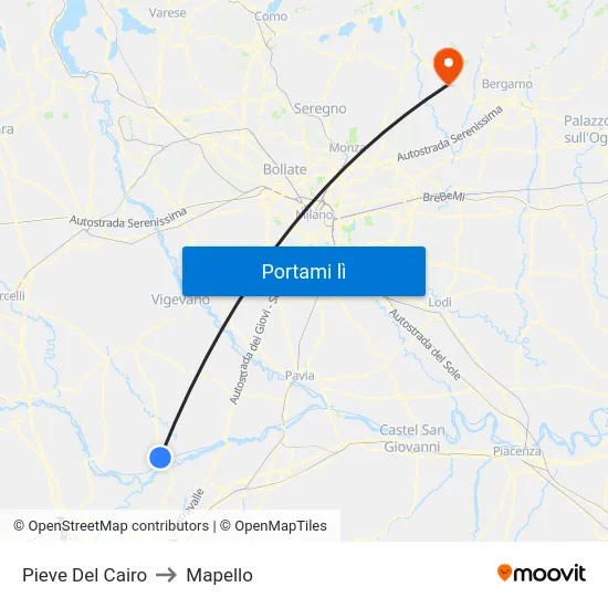 Pieve Del Cairo to Mapello map