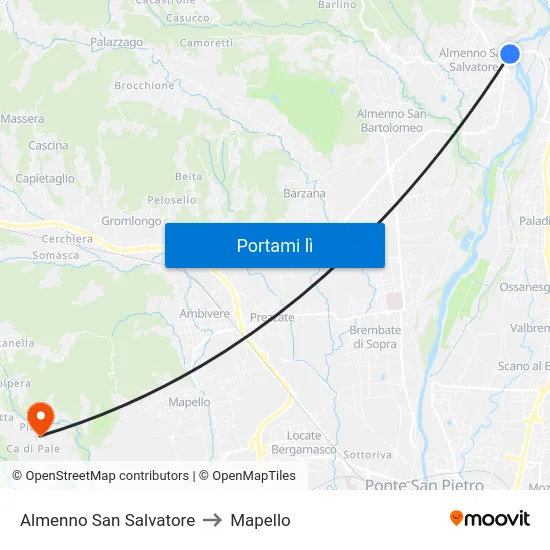 Almenno San Salvatore to Mapello map