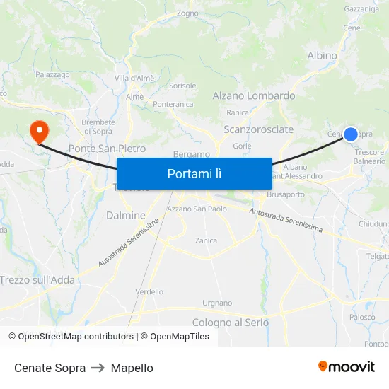 Cenate Sopra to Mapello map