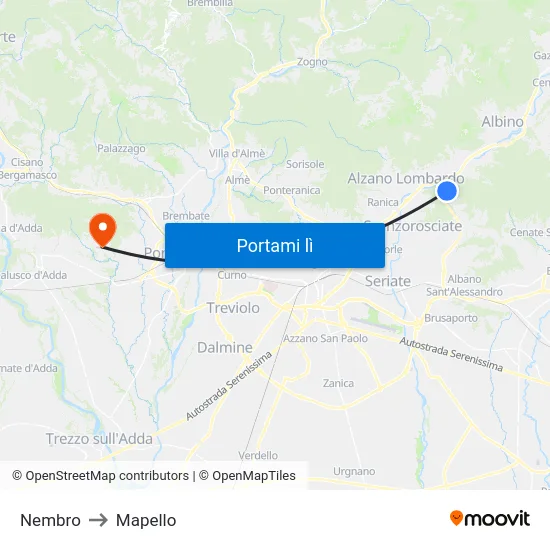 Nembro to Mapello map