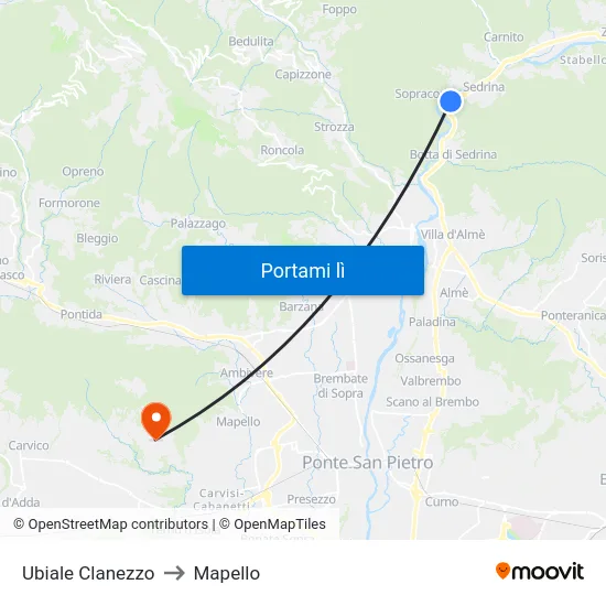 Ubiale Clanezzo to Mapello map