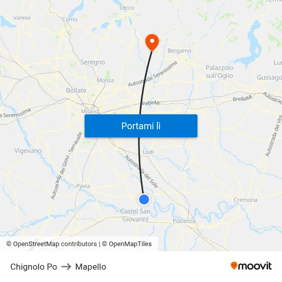 Chignolo Po to Mapello map