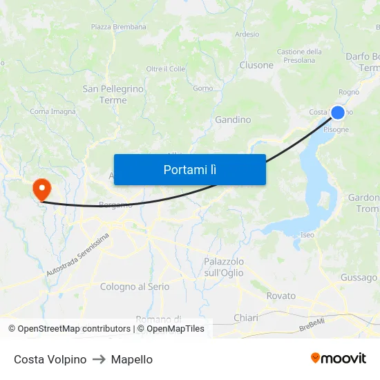 Costa Volpino to Mapello map