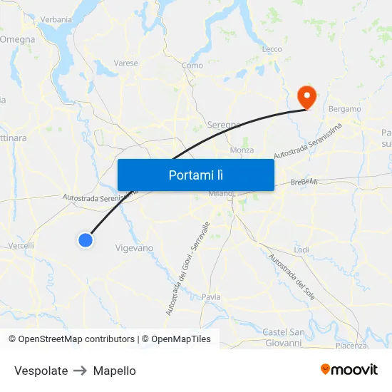 Vespolate to Mapello map
