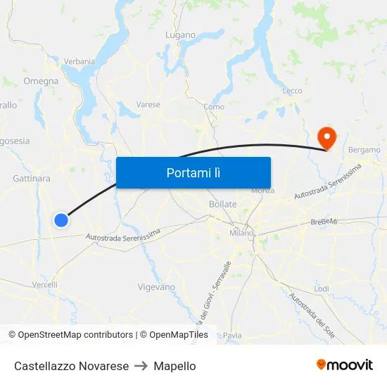 Castellazzo Novarese to Mapello map