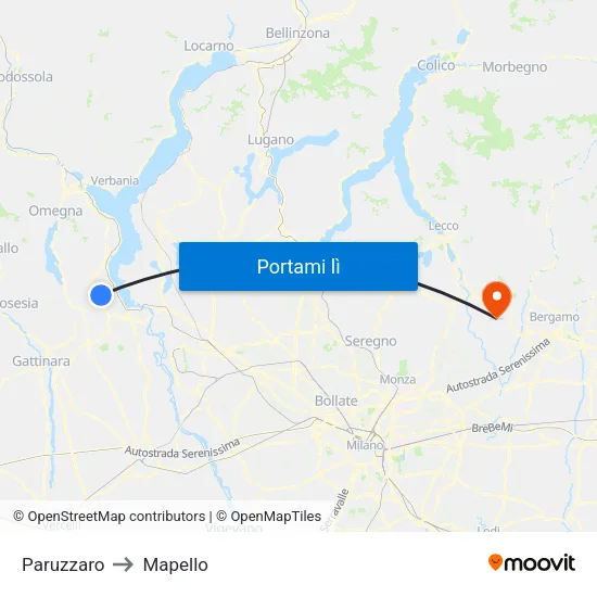 Paruzzaro to Mapello map