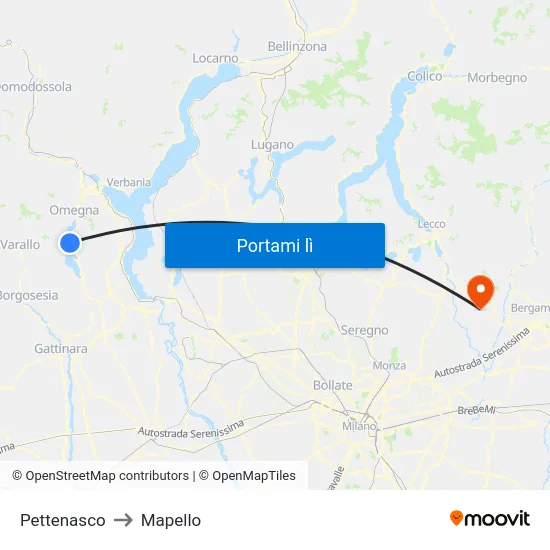 Pettenasco to Mapello map