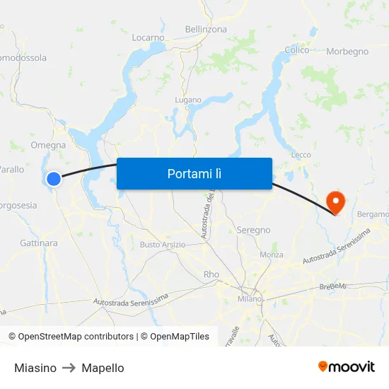 Miasino to Mapello map