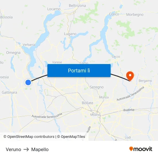 Veruno to Mapello map