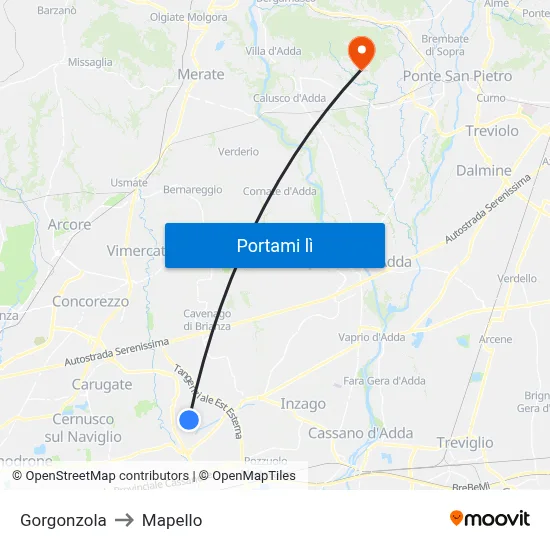 Gorgonzola to Mapello map