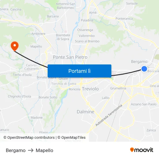 Bergamo to Mapello map
