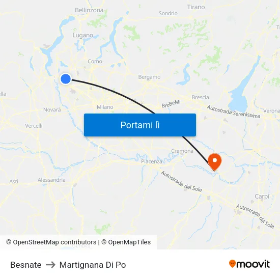Besnate to Martignana Di Po map