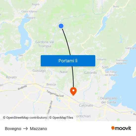 Bovegno to Mazzano map