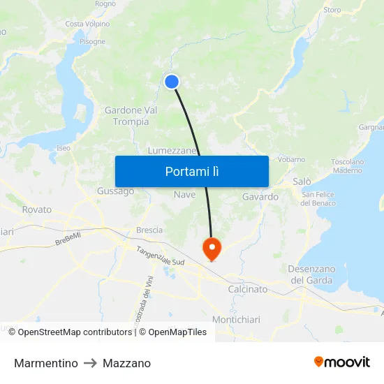 Marmentino to Mazzano map