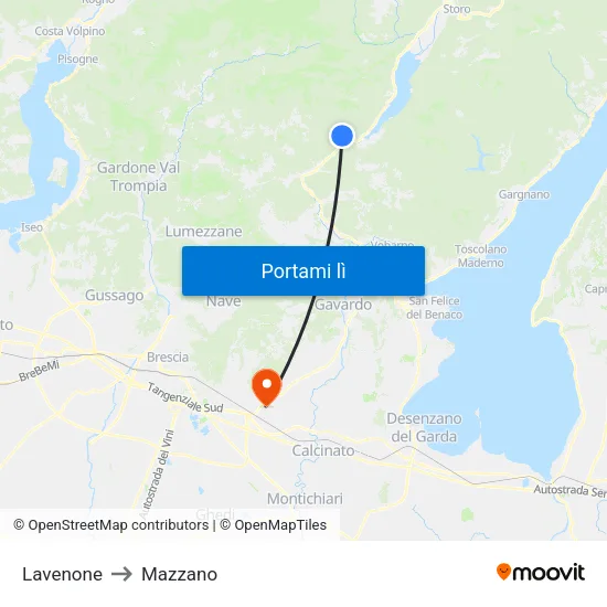 Lavenone to Mazzano map