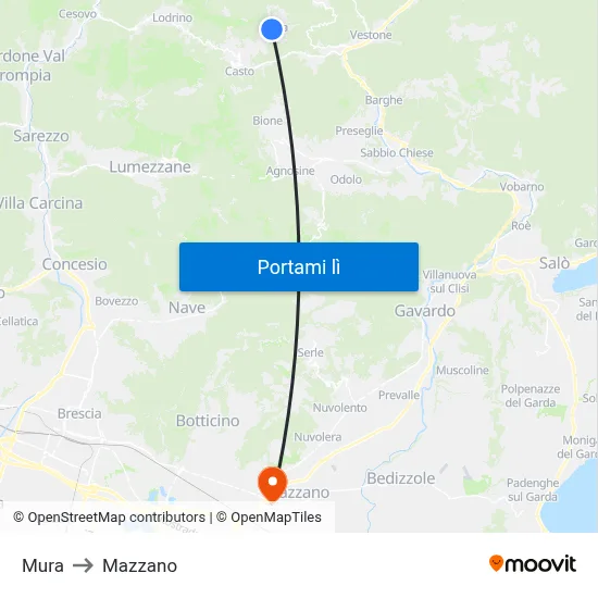 Mura to Mazzano map