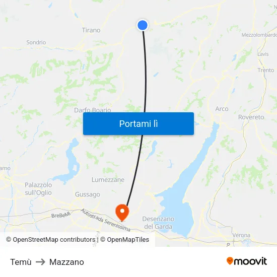 Temù to Mazzano map