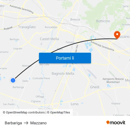 Barbariga to Mazzano map