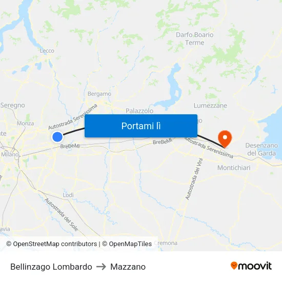 Bellinzago Lombardo to Mazzano map