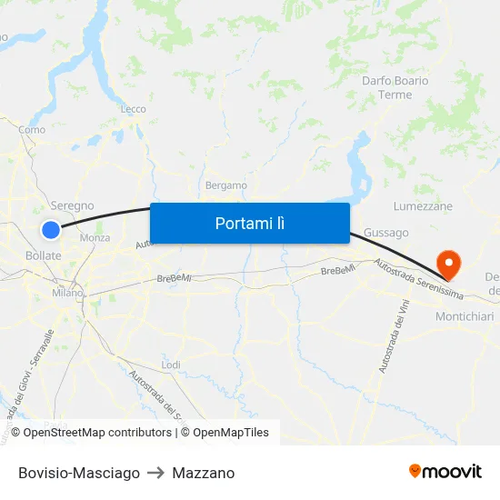 Bovisio-Masciago to Mazzano map
