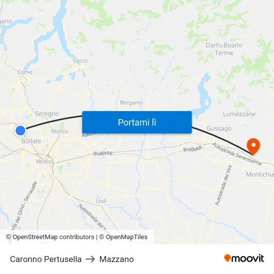 Caronno Pertusella to Mazzano map