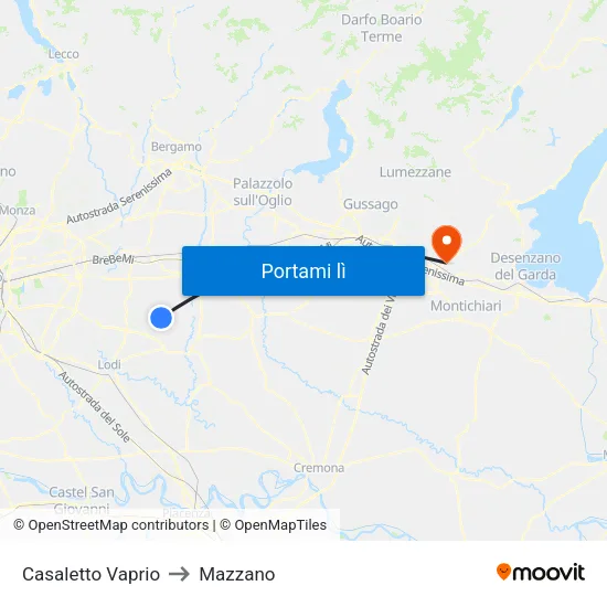 Casaletto Vaprio to Mazzano map