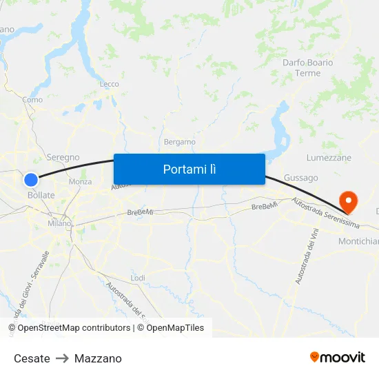 Cesate to Mazzano map