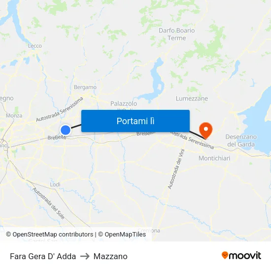 Fara Gera D' Adda to Mazzano map