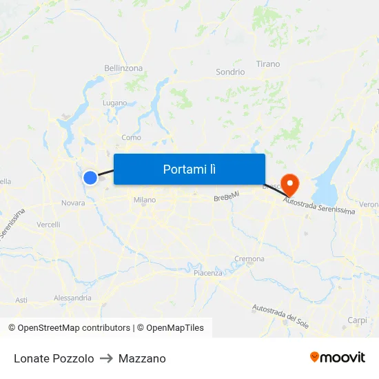 Lonate Pozzolo to Mazzano map
