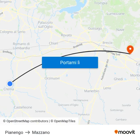 Pianengo to Mazzano map