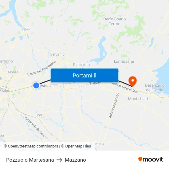 Pozzuolo Martesana to Mazzano map