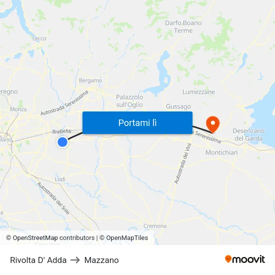 Rivolta D' Adda to Mazzano map