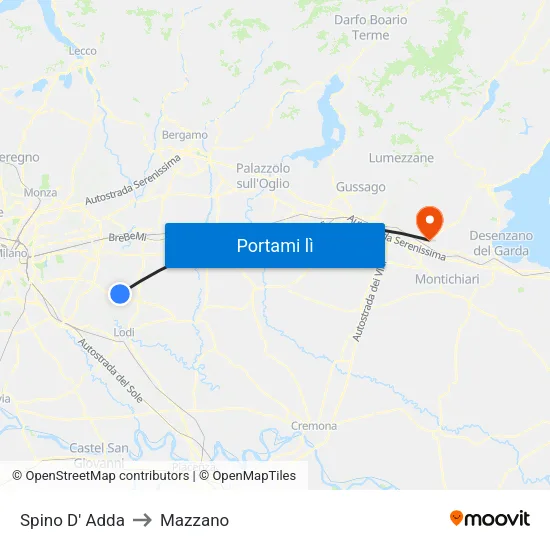 Spino D' Adda to Mazzano map