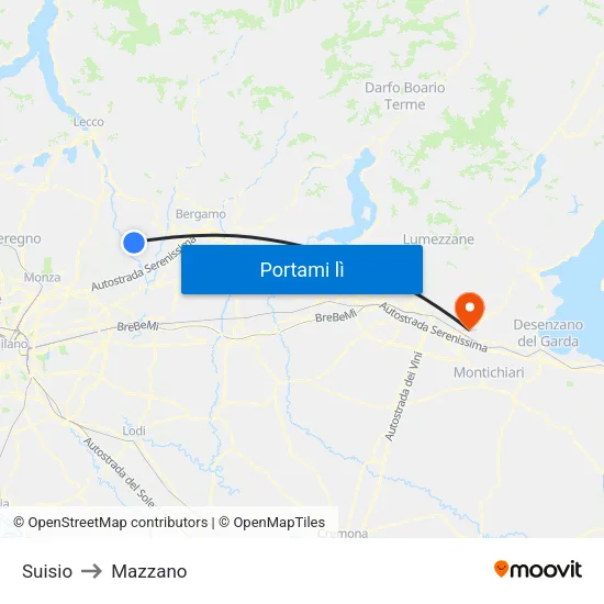Suisio to Mazzano map