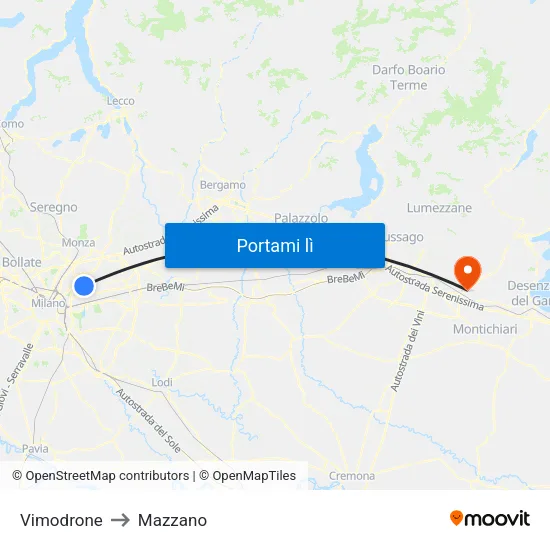 Vimodrone to Mazzano map