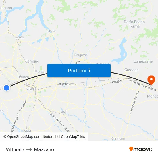 Vittuone to Mazzano map