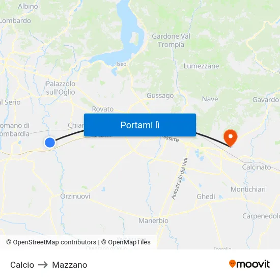 Calcio to Mazzano map