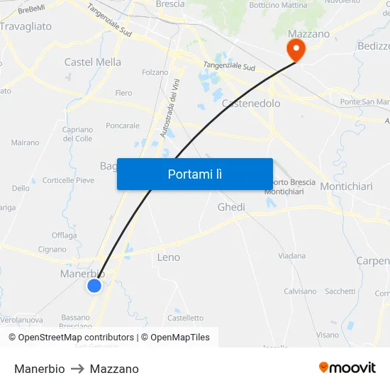 Manerbio to Mazzano map